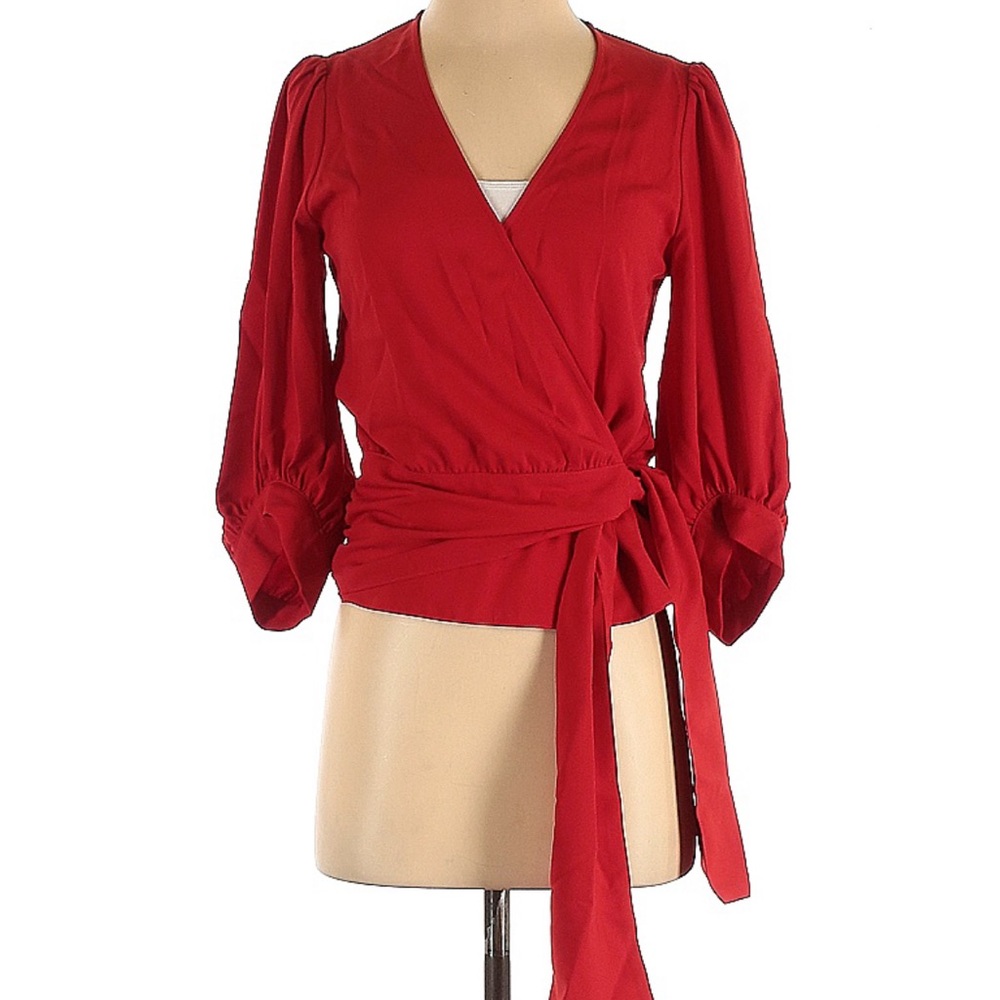 Crosby by Mollie Burch Long Sleeve Red Wrap  Blouse size XS